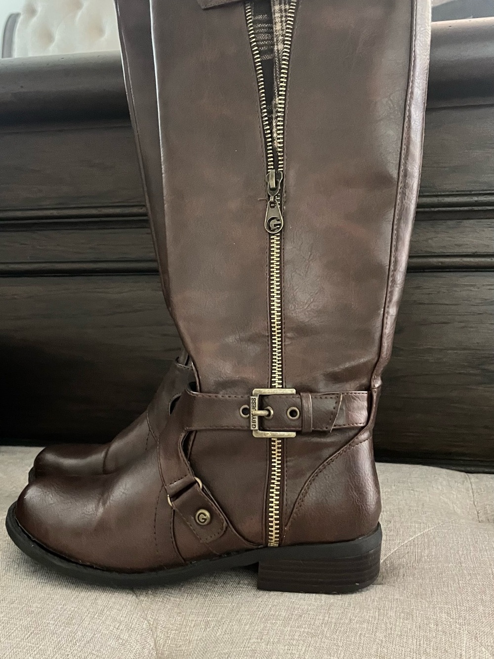 G by Guess Dark Brown Zip & Buckle Riding Boots